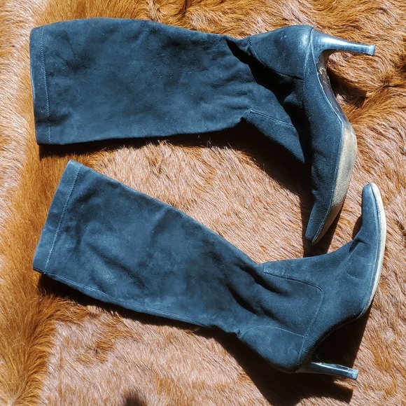 Cole Haan Boots Knee Length Pointed Toe Black Suede - Picture 5 of 10